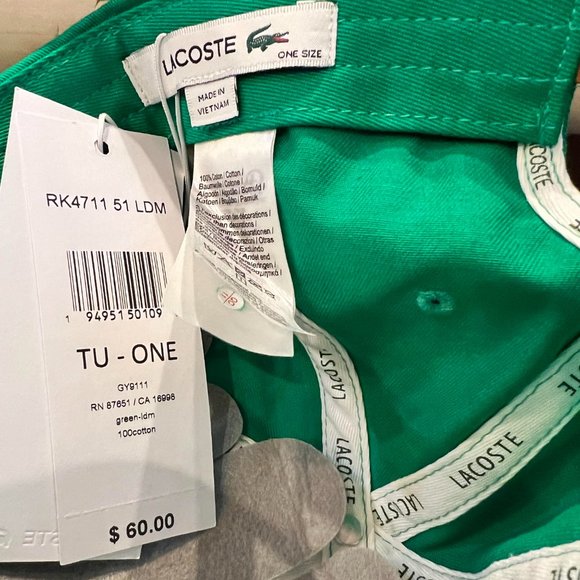 Lacoste Contrast Strap & Oversized Crocodile Cotton Cap Hat $60 Green LDM - Picture 6 of 7
